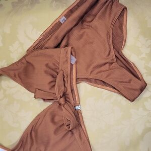 SHEIN Brown Ribbed Tie-Front Bikini Set